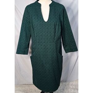 Boden Teal Green Patterned Notch-Neck Shift Dress